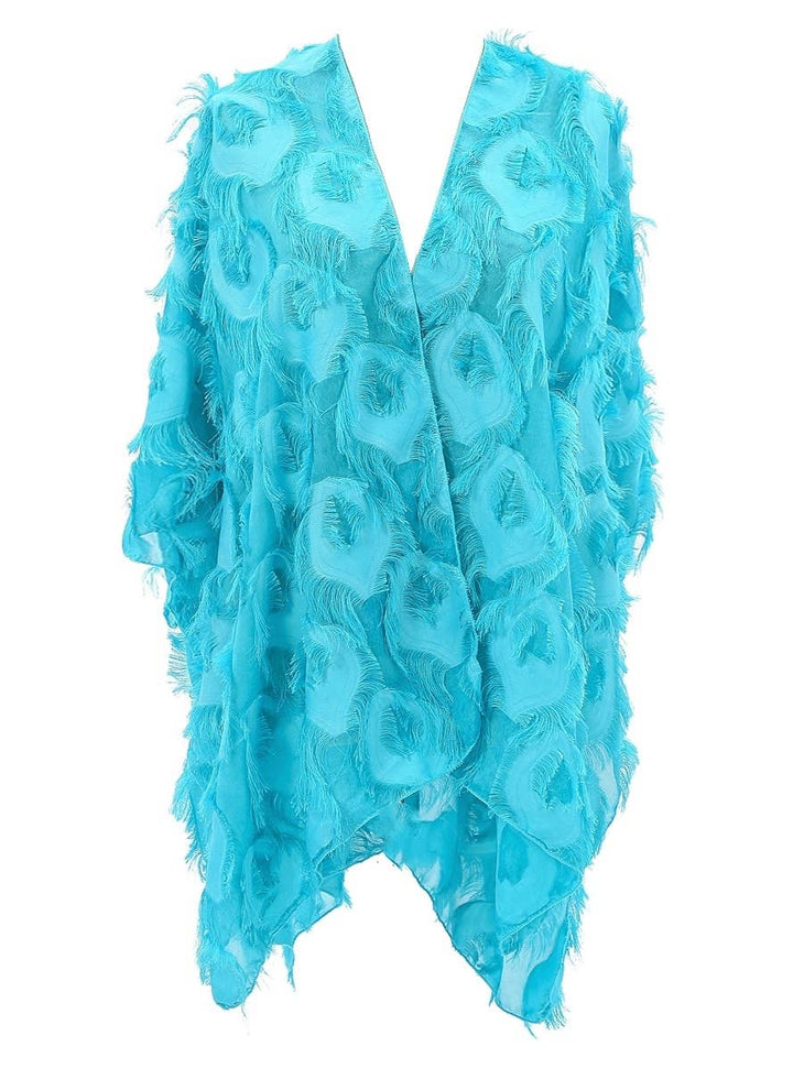 Elegant 3D Feather Fringe Eyelash Kimono/Cover-Up: Brown