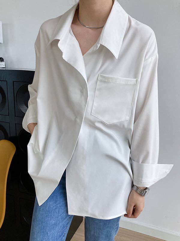 Buttoned Back Blouses: WHITE / M