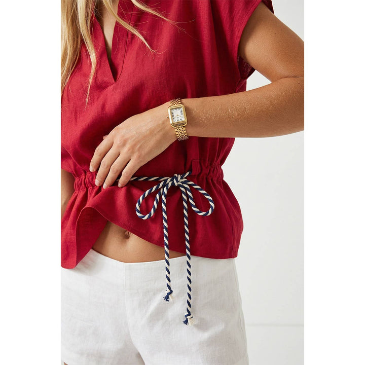 Rope Tie Waist Top: Taupe / S