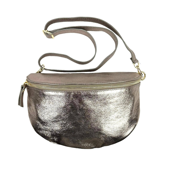 Large Metallic Italian Leather Waist Bag : Rose Gold