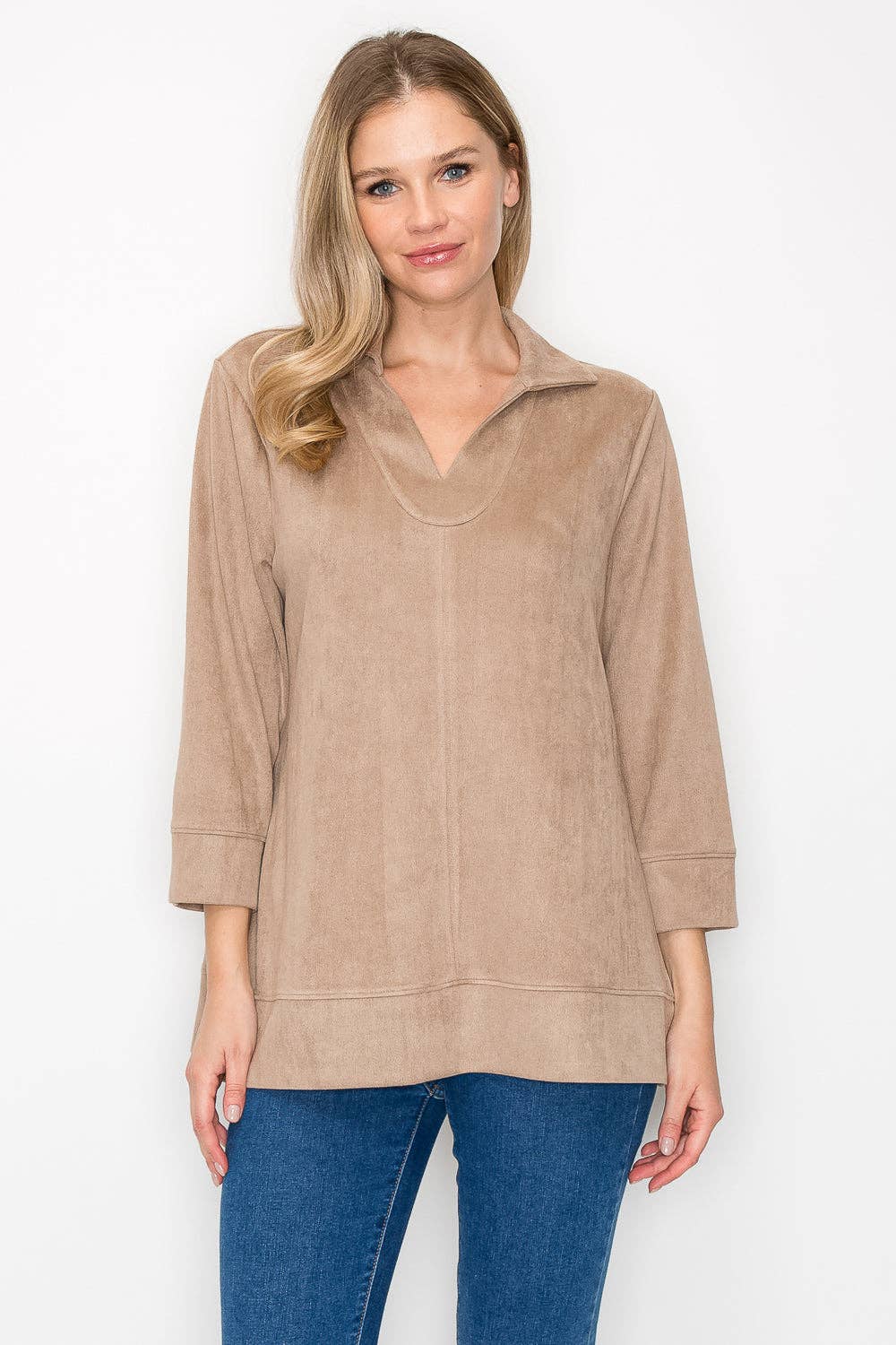 Addison Stretch Suede Top: Khaki / XL / 53063A
