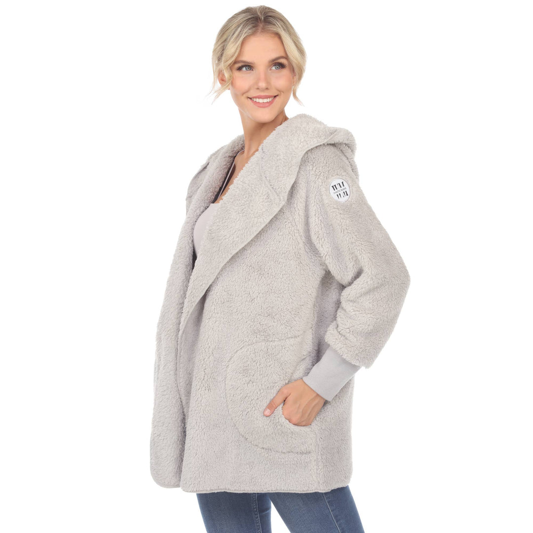Plush Hooded Cardigan with Pockets: Camel / S/M