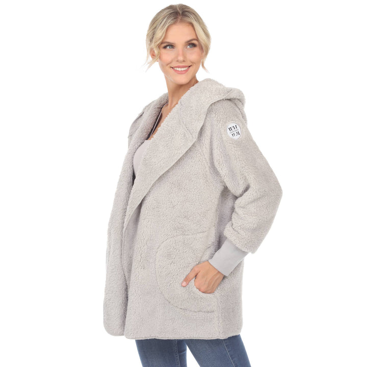 Plush Hooded Cardigan with Pockets: Camel / S/M