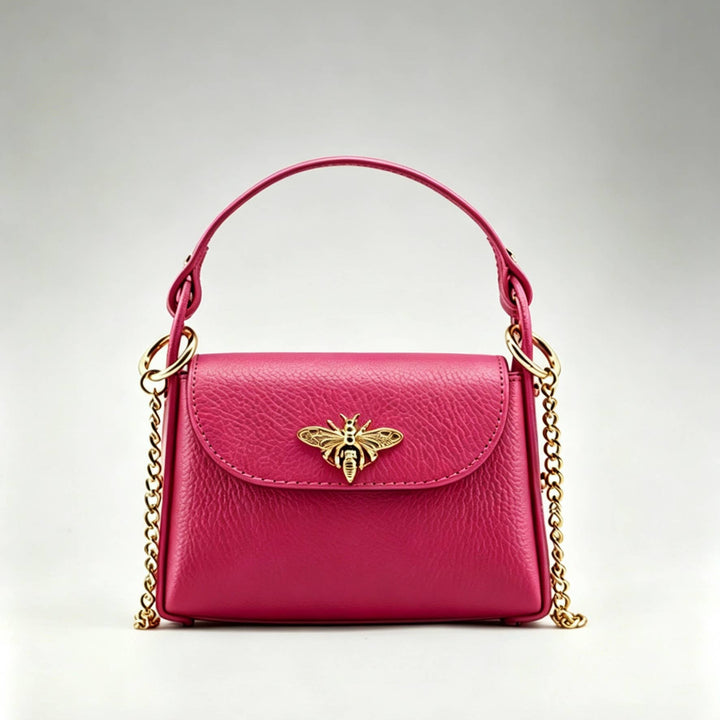 Mini Leather Bag with Gold Bee: Borgogna