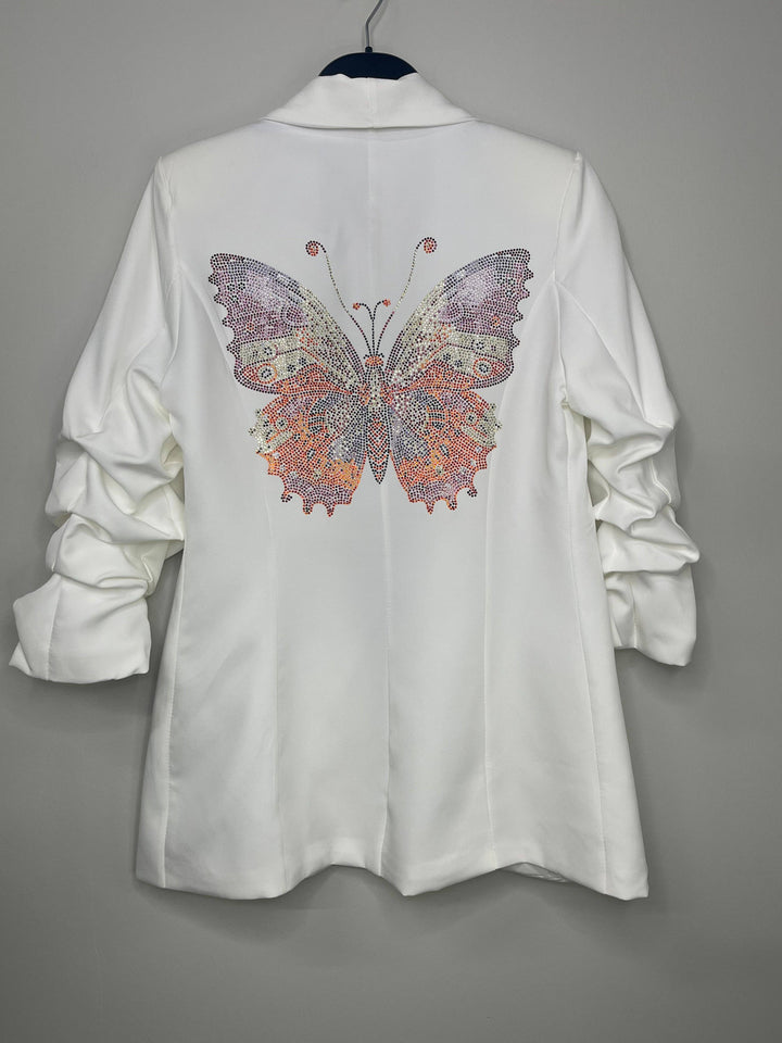 Blazer, Ruched White, Butterfly: Medium
