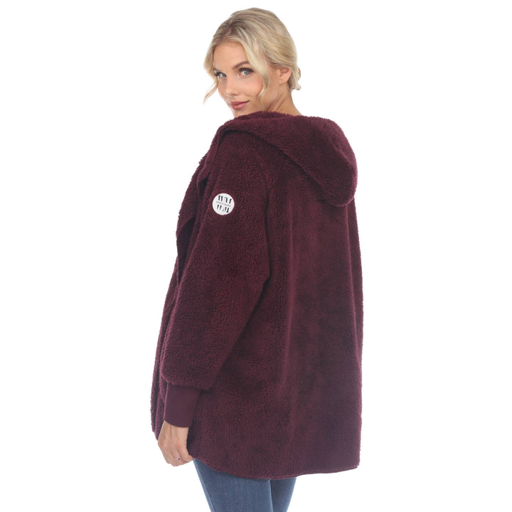 Plush Hooded Cardigan with Pockets: Purple / S/M