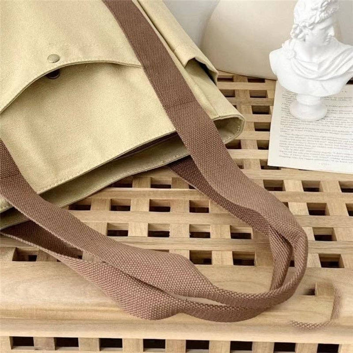 Large Capacity Canvas Shoulder Bag: DEEP BEIGE