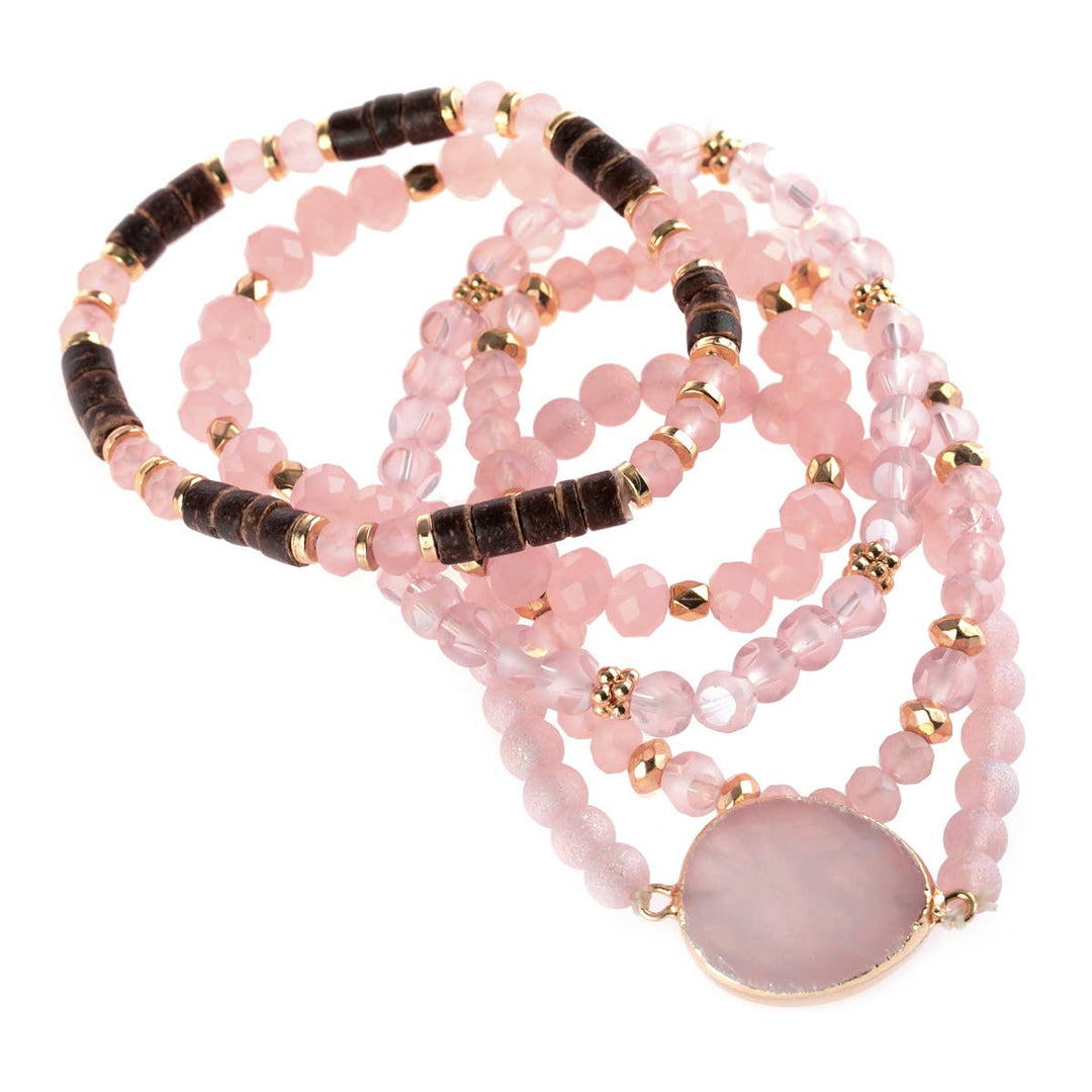 NATURAL STONE CHARM MIXED BRACELETS: BLACK
