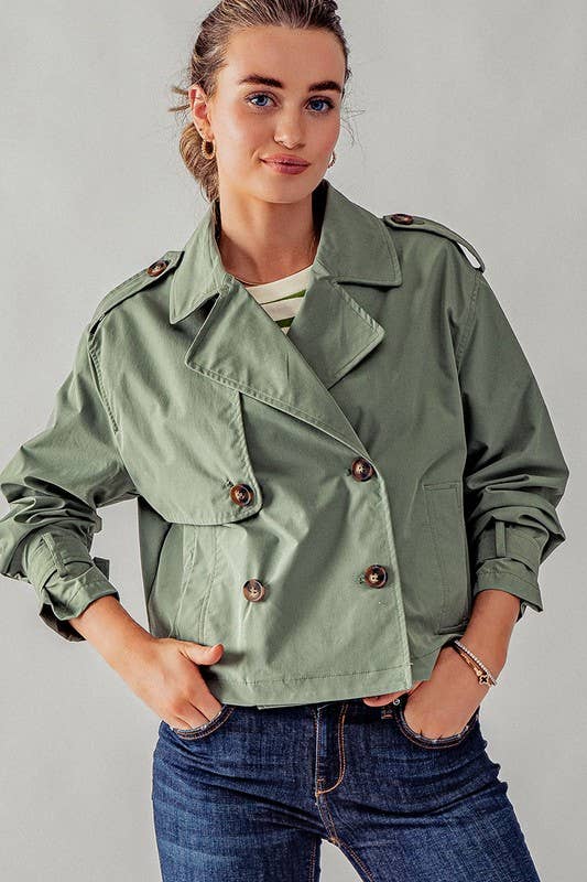DOUBLE BREASTED CROPPED JACKET: CAMEL