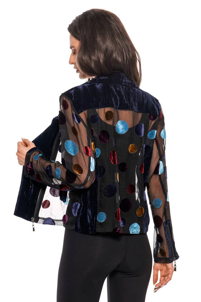 Velvet Polka Dot Mesh Moto Jacket: L