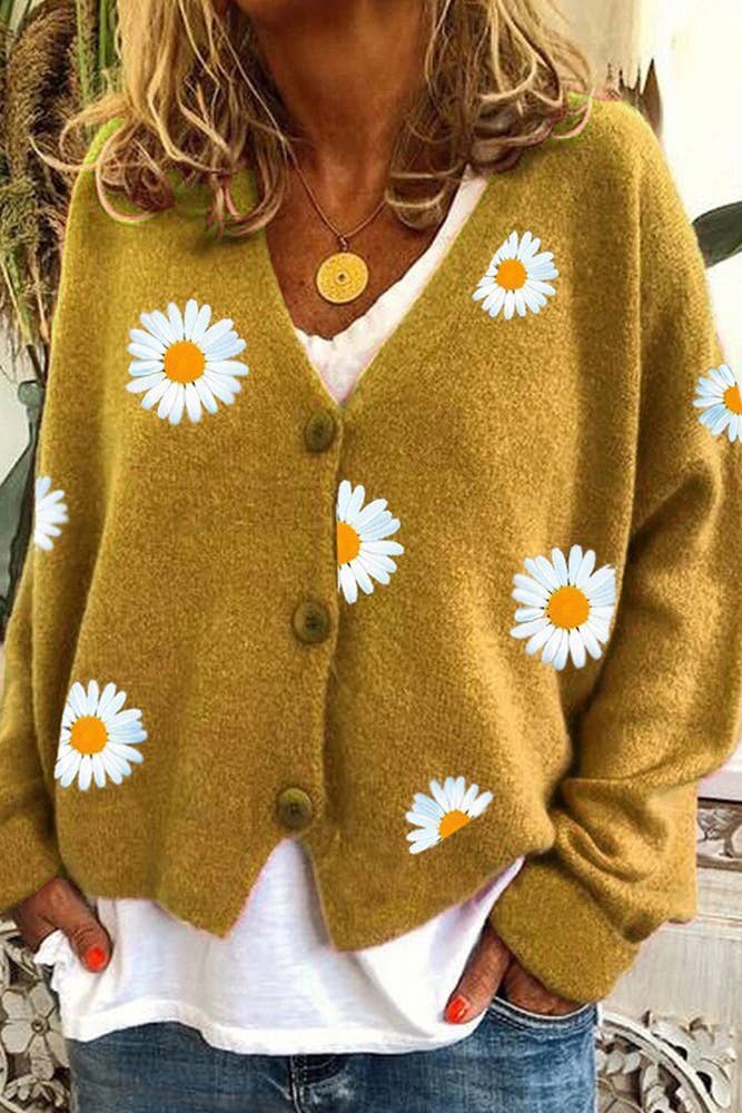 Daisy V-neck Cardigans: Grey / S