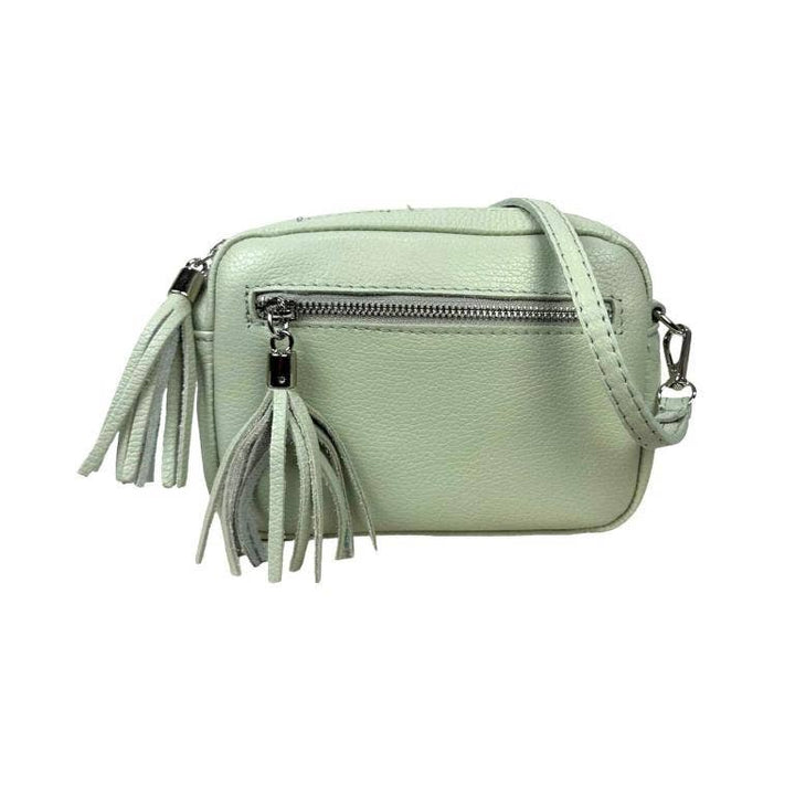 Leather shoulder bag with fringe: Grass Green
