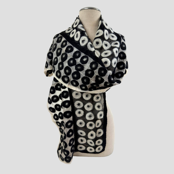 Black and White Polka Dot Felted Scarf