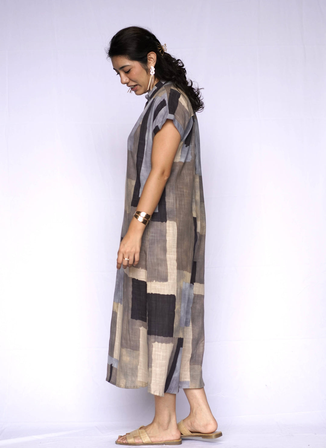 Aya Geo Dress: Mustard / XL
