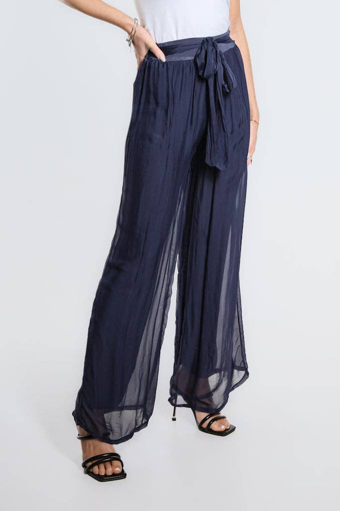 Wrap Front Silk Pant (PL214):Navy