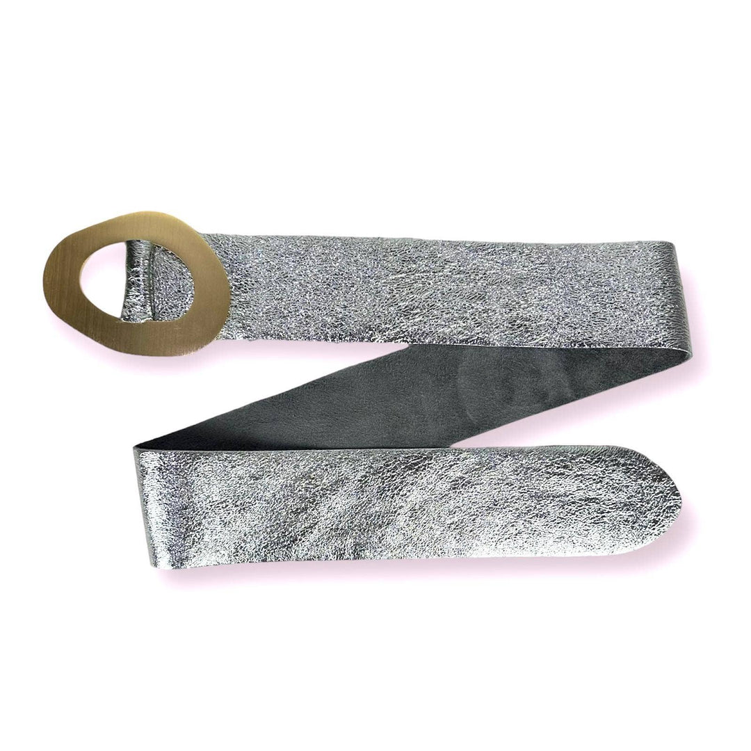 Metallic Leather Suede Belt with buckle: Bronze