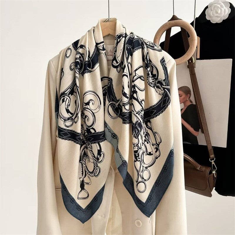 Floral Print Silk Scarf - Stylish And Versatile: BLUE