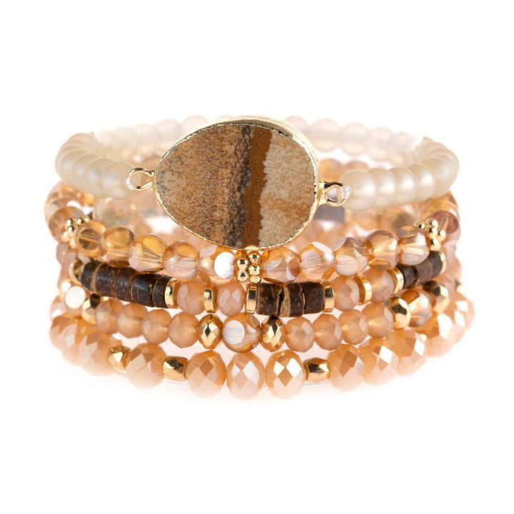 NATURAL STONE CHARM MIXED BRACELETS: BLACK