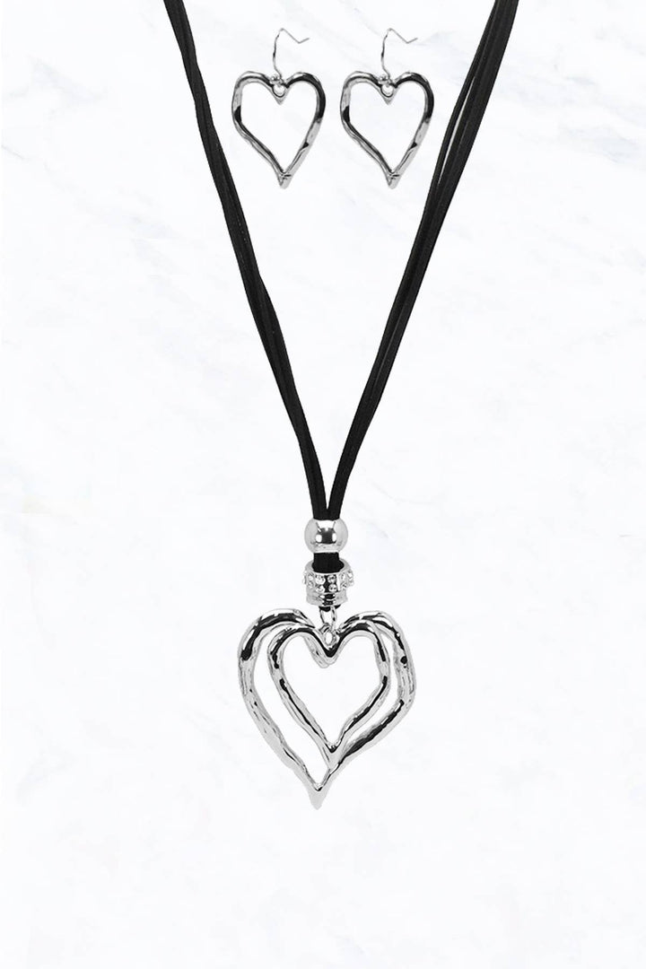 Heart Charm Cord Necklace Brown Gold