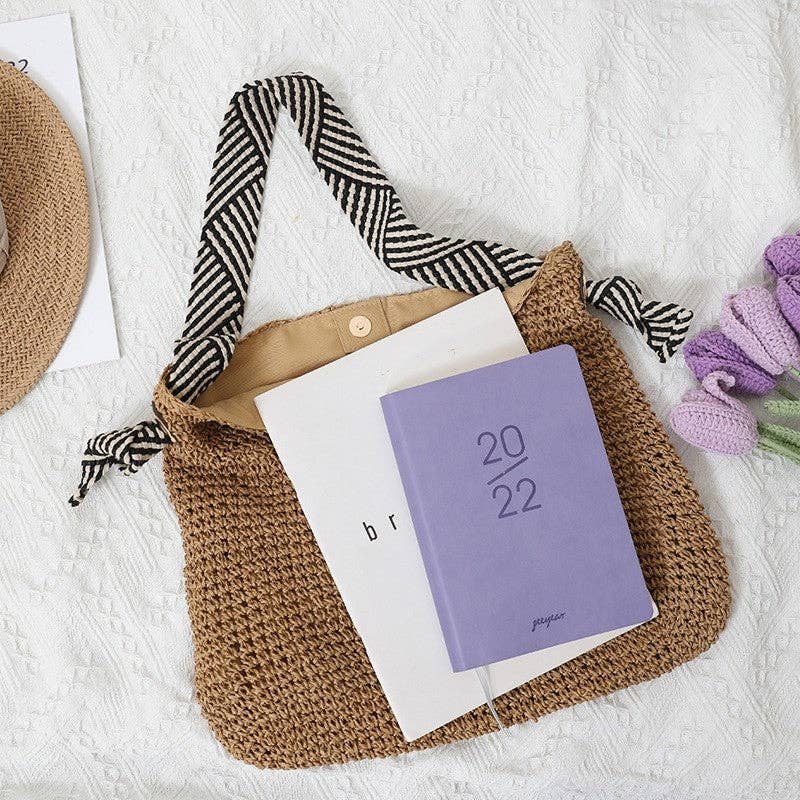 Straw Woven Beach Bag : COFFEE