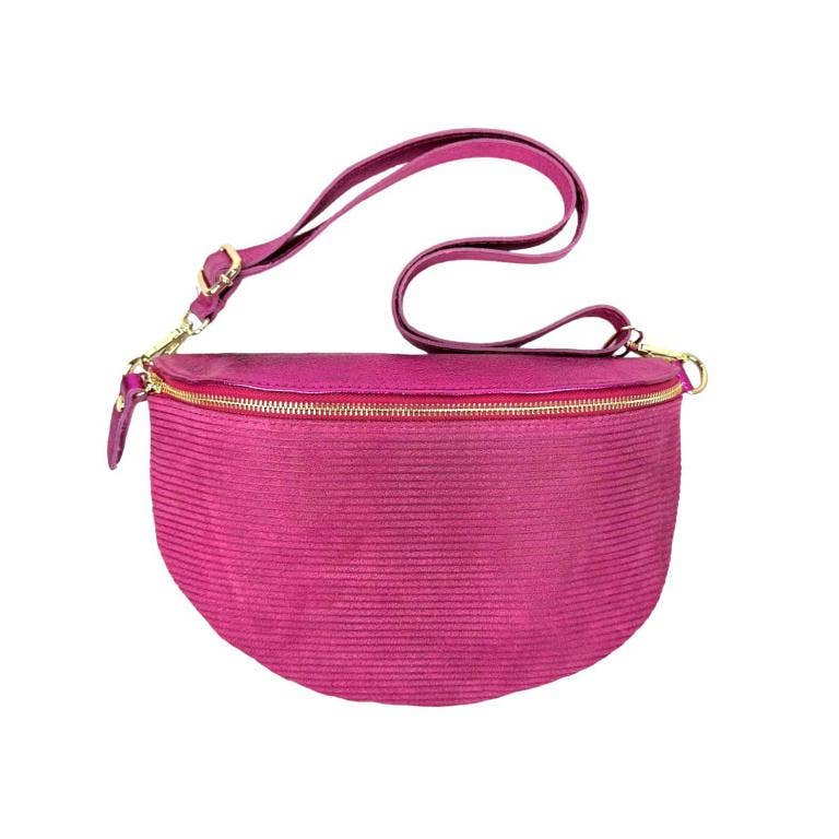 Large Suede and Leather Waist Bag: Taupe