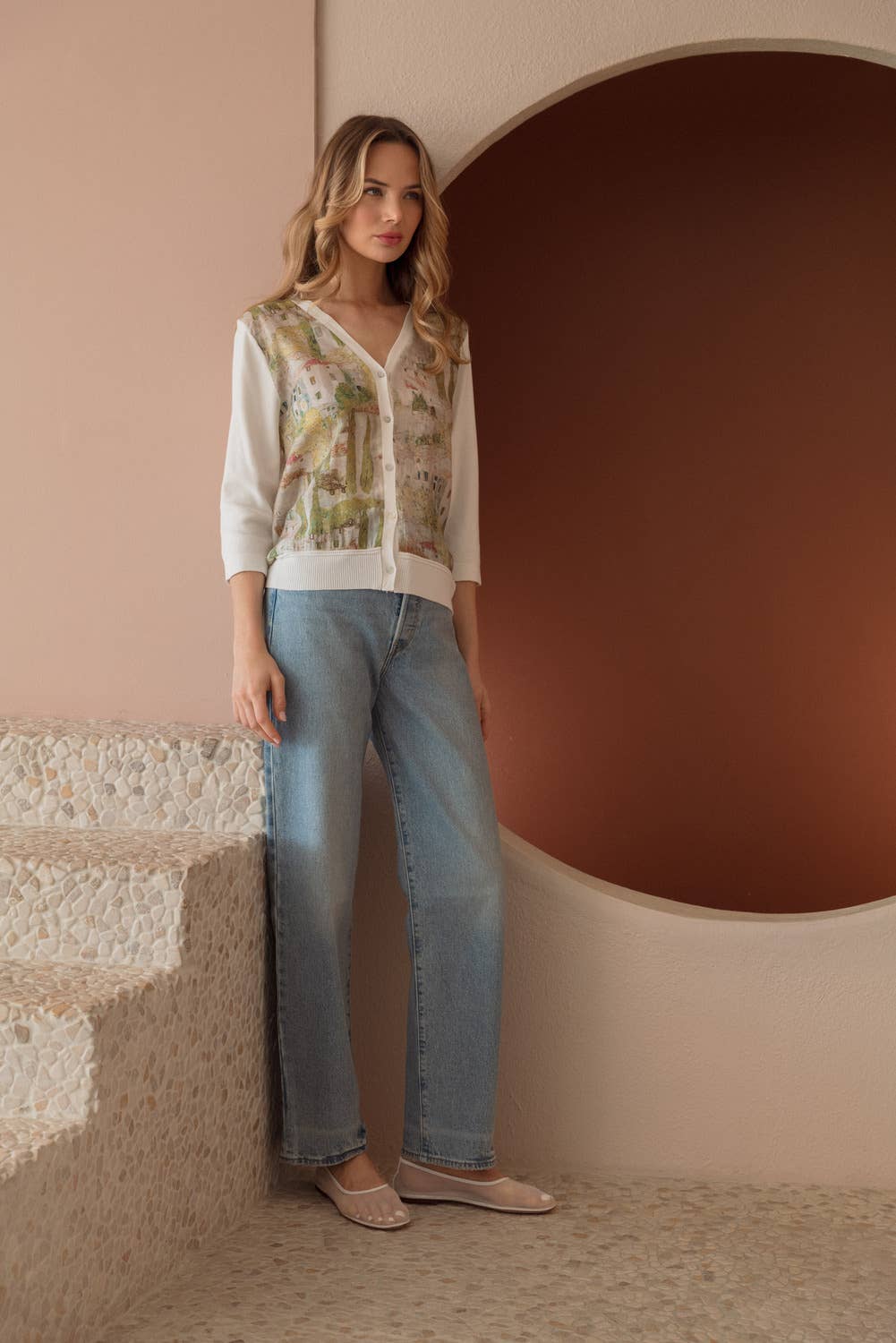 Print Cardigan: White / M