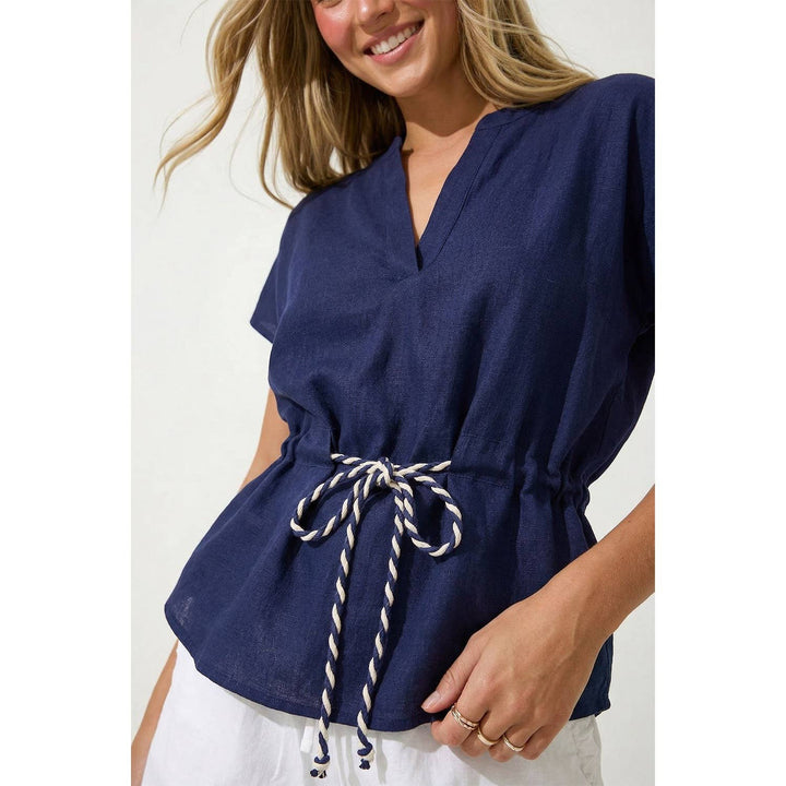 Rope Tie Waist Top: Taupe / M