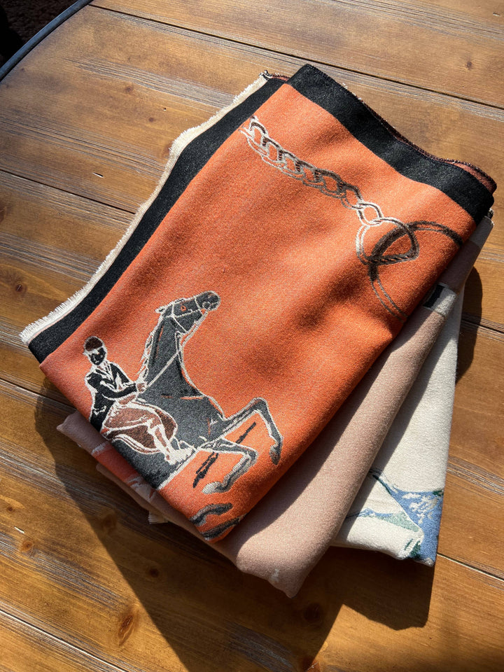 Equipage - Fox Hunter Jumper English Side Saddle Equestrian Horse Scarf: Orange