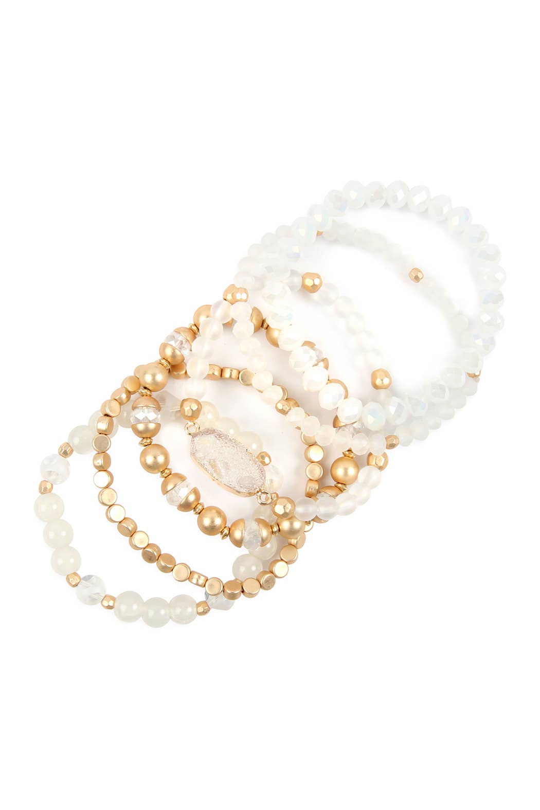 Druzy Stone Charm Bracelet Set: White