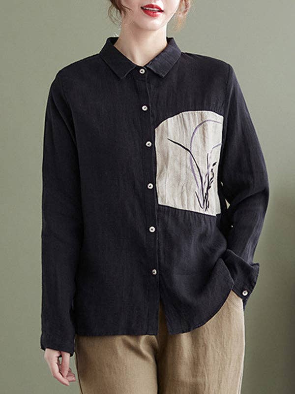 Embroidered Lapel Tops: APRICOT / XL