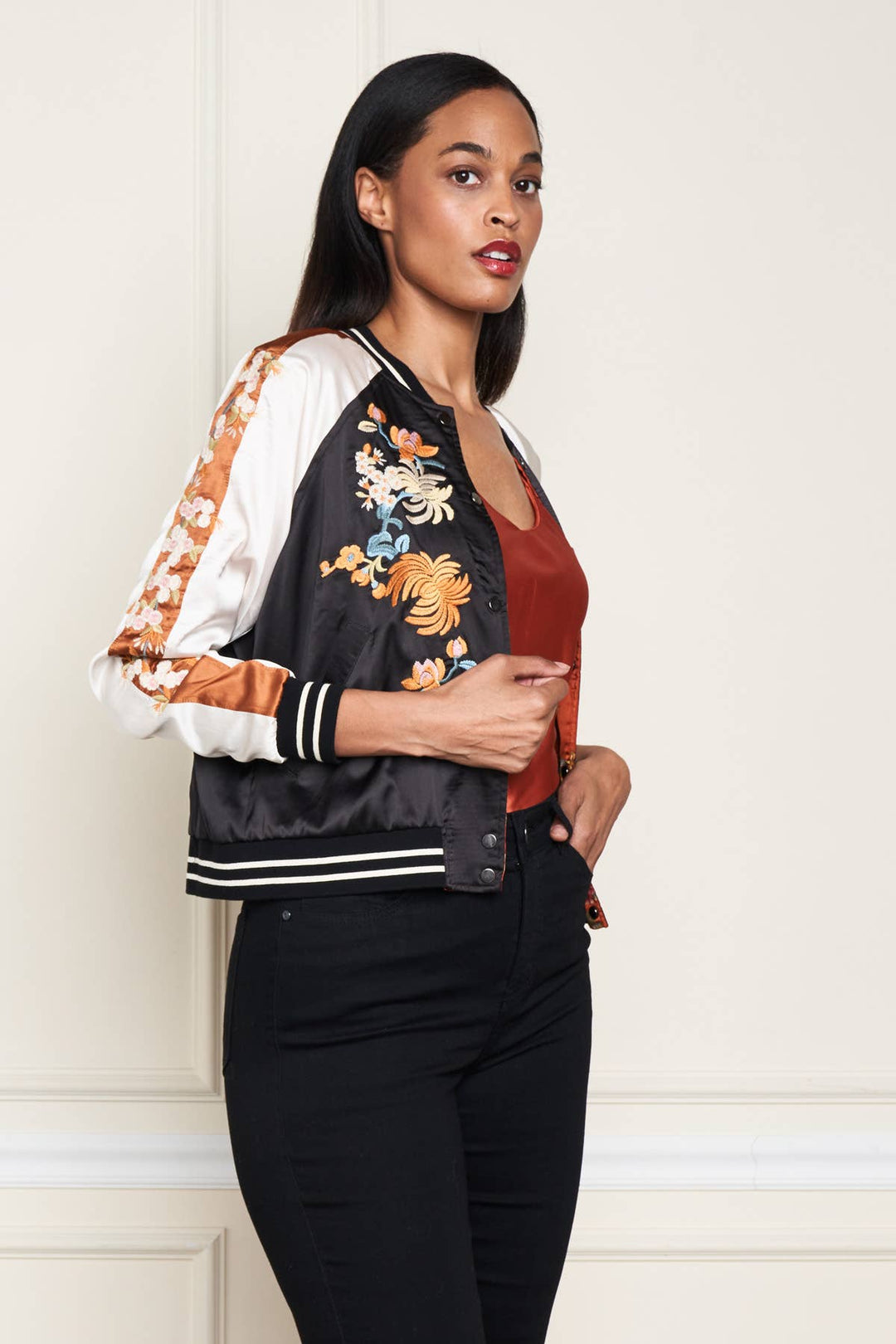 Reversible Satin Rust Jkt: Blk/ S