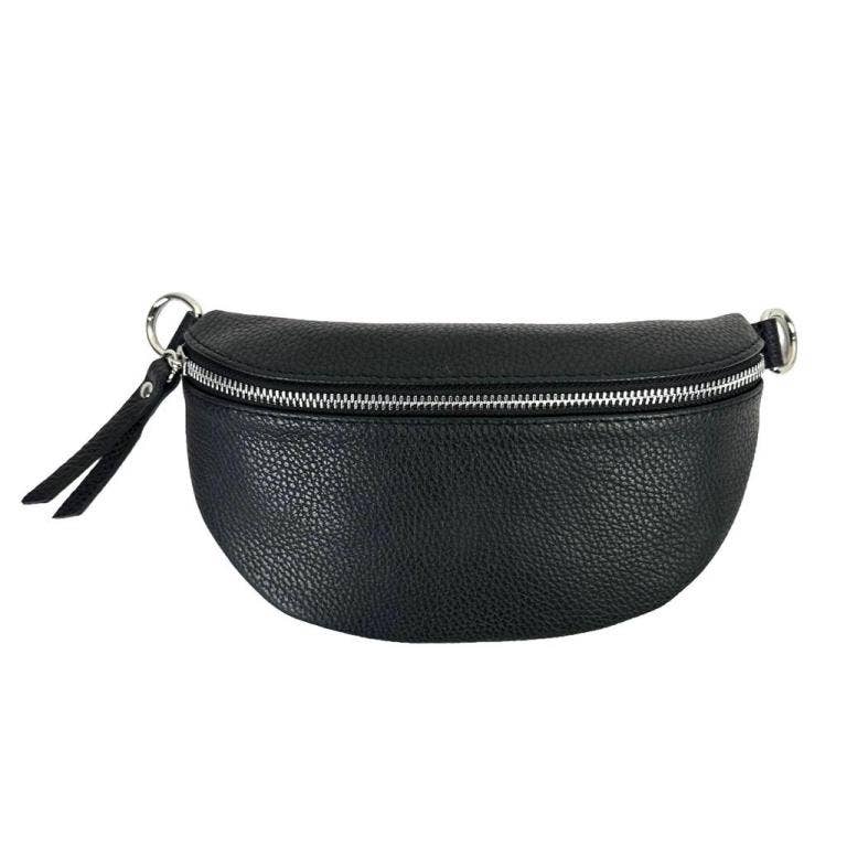 Italian Leather Waist Bag with Zipper: Red