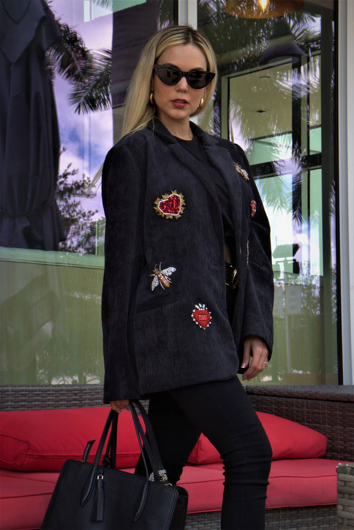 Beaded Hearts Corduroy Blazer: SMALL