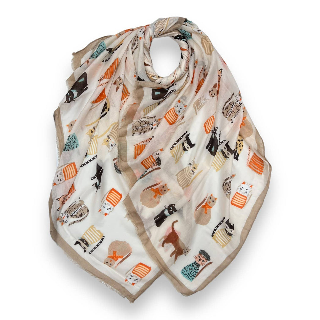 Cats wearing hats print scarf: Black