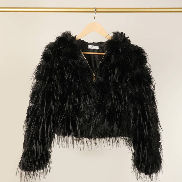Faux Fur Zip Jacket: Beige / L/XL