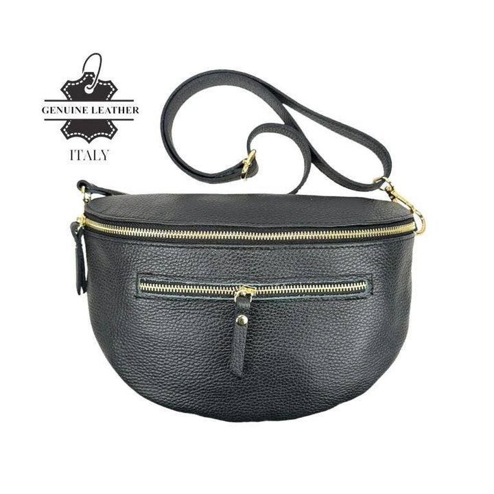 Italian Leather Waist Bag: Dark Silver