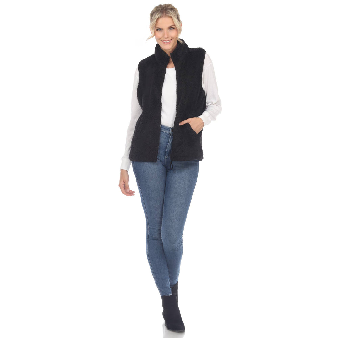 Zip up sherpa vest: Black / S