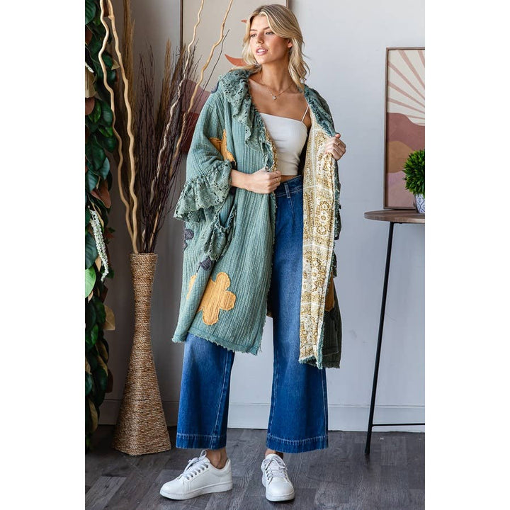 FLOWER LACE RUFFLE DUSTER: BLACK