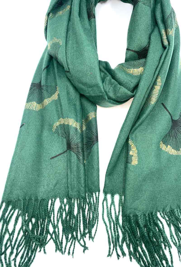 Gingko Leaf Pattern Soft Scarf: Black