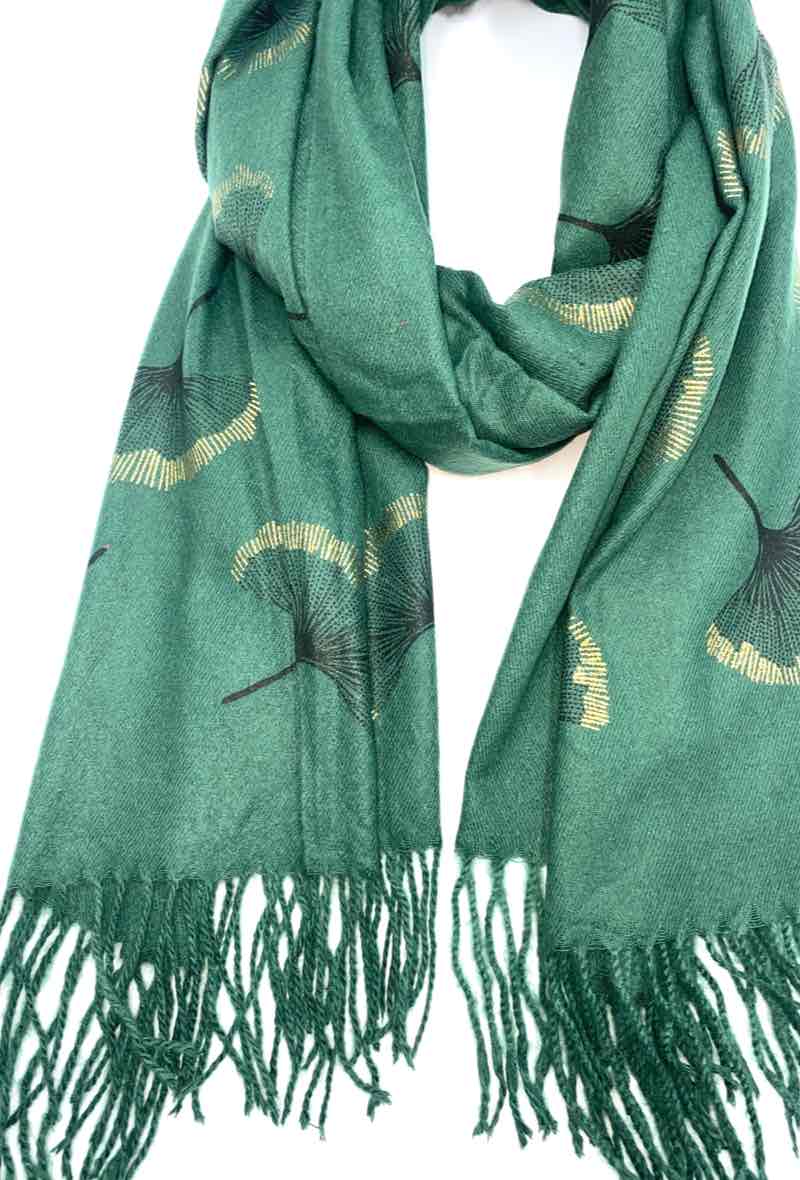 Gingko Leaf Pattern Soft Scarf: Ruddy
