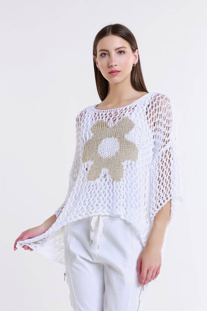 Daisy  Open Knit Sweater (BSS302D):White