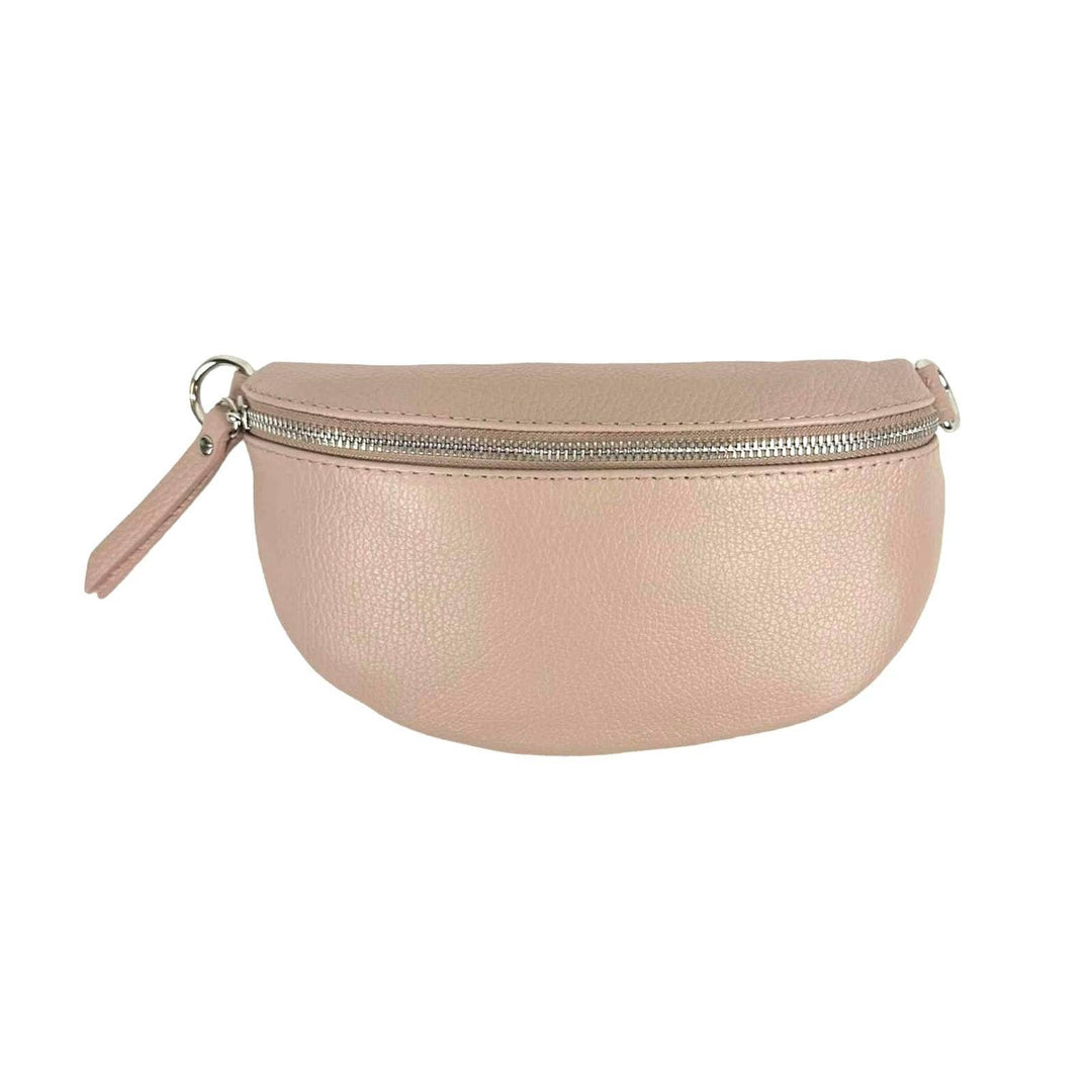 Italian Leather Waist Bag with Zipper: Bottle Green
