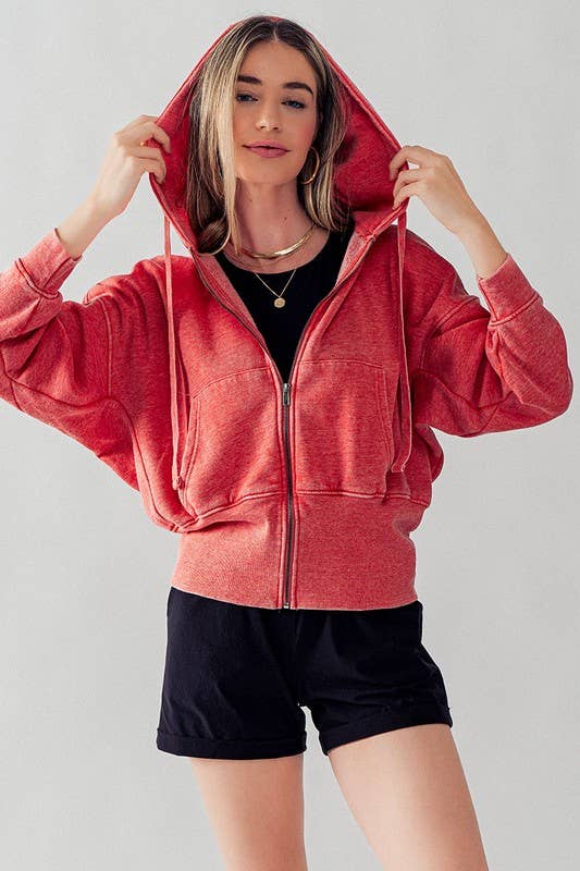 WASHED DOLMAN ZIP UP HOODIE JKT: NATRL