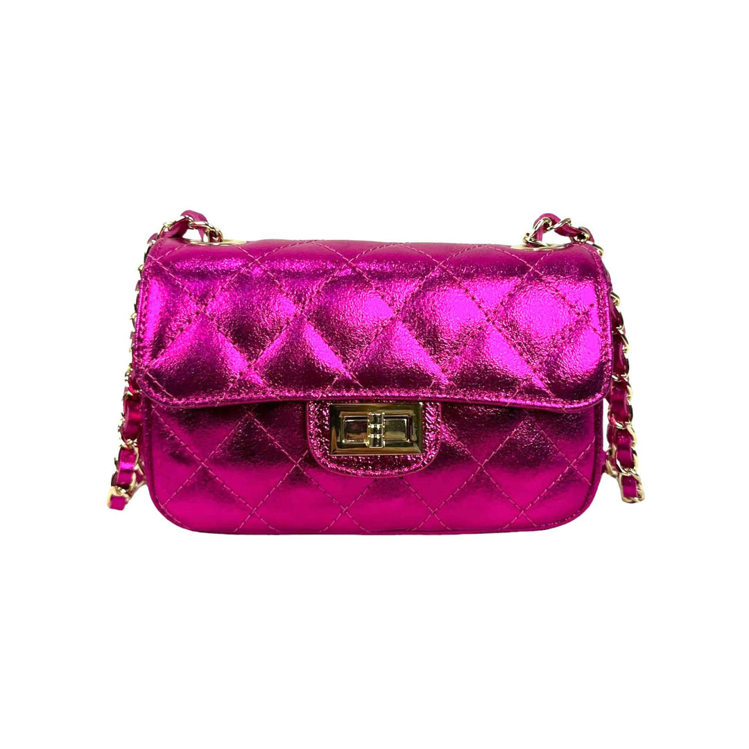 Metallic Italian Leather Bag: Rose