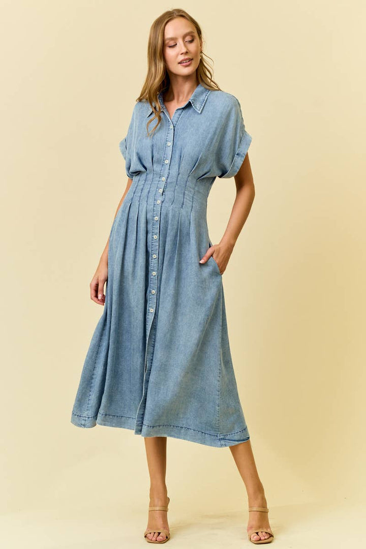 DENIM DIFING PLEAT DRESS/S