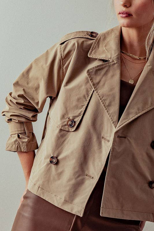 DOUBLE BREASTED CROPPED JACKET: CAMEL
