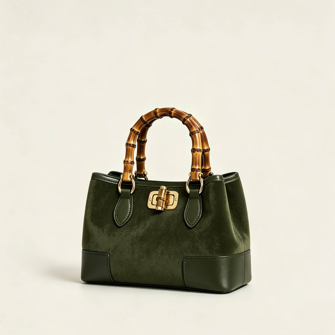Suede Bag with leather bamboo handles: Cuoio