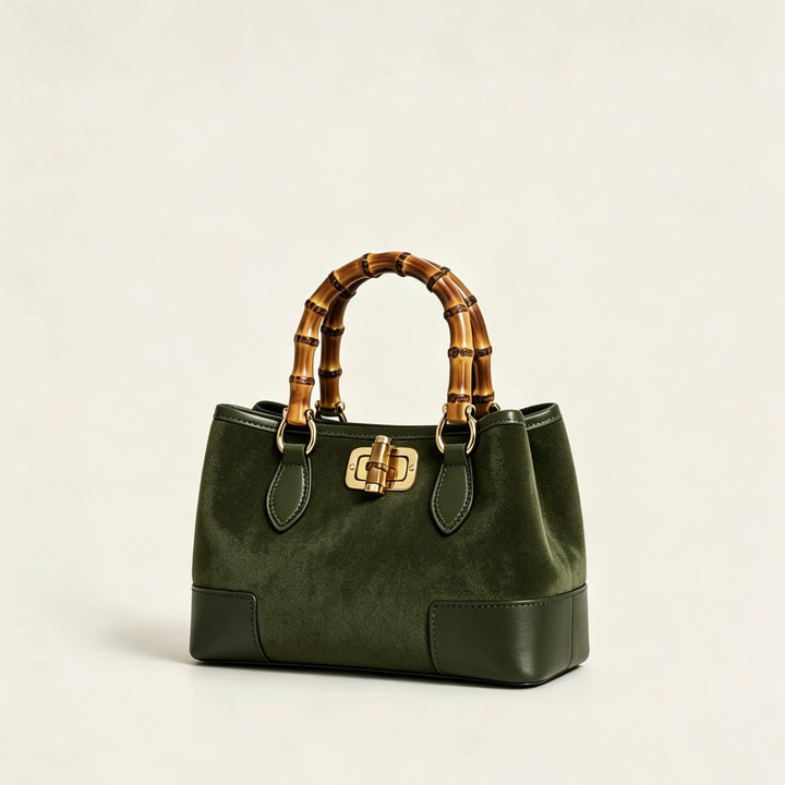 Suede Bag with leather bamboo handles: Cuoio