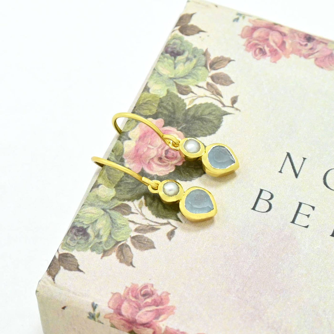 Jazlyn Earring  - Pearl/Aqua Chalcedony