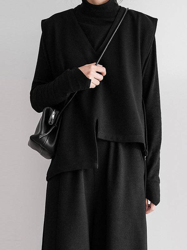 Asymmetric V-Neck Vest: BLACK / One_size